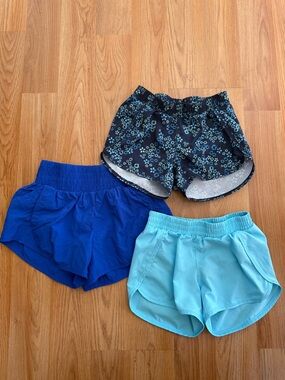 Girls' Athletic Shorts 3-Pack - Navy Floral, Royal Blue & Light Blue 6/7